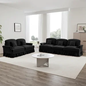 Bankstel Moduleerbaar Twee looks Afneembare rok Chenille zwart Bankstel Moduleerbaar Twee looks Afneembare rok Chenille zwart