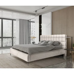 Bed MILLIO – Crème – 160×200 cm – Stof chenille bouclé – Inclusief lattenbodem – Comfort van een 5-sterrenhotel
