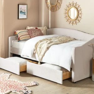 Bedbank met opbergruimte Stof VITTEL 90 x 200 cm Lichtbeige Bedbank met opbergruimte Stof VITTEL 90 x 200 cm Lichtbeige