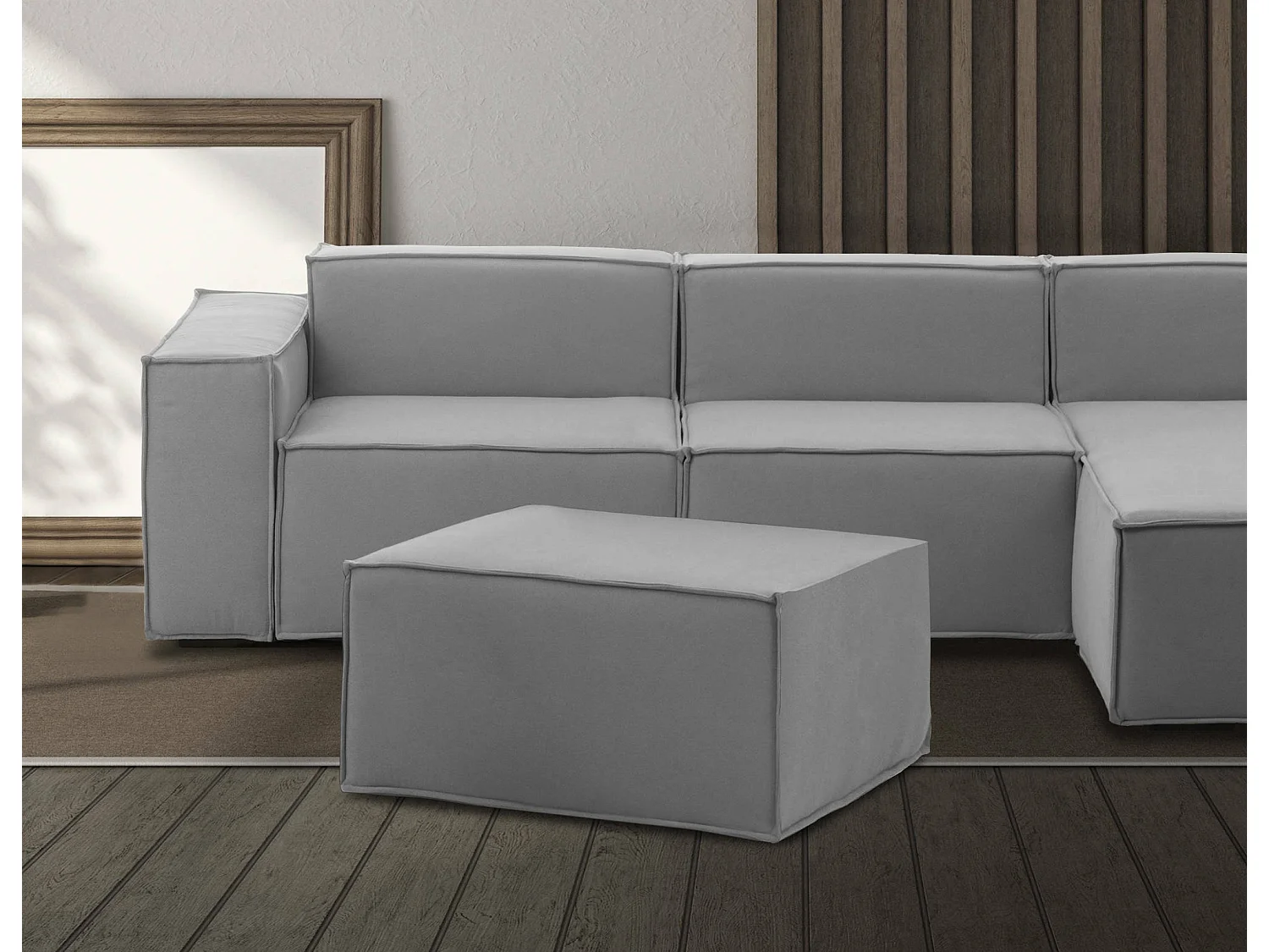 Talamo Italia Hocker Barbara 70x80x43h cm Grijs Afneembaar, Rechthoekig, Houten Frame, Made in Italy