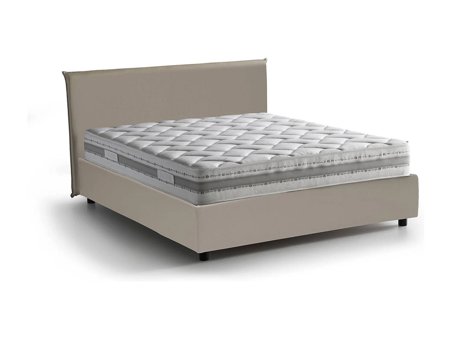 Talamo Italisch Tweepersoonsbed Bertilla Grijs Met Matras, Afneembaar Inclusief Opbergbox, Made in Italy