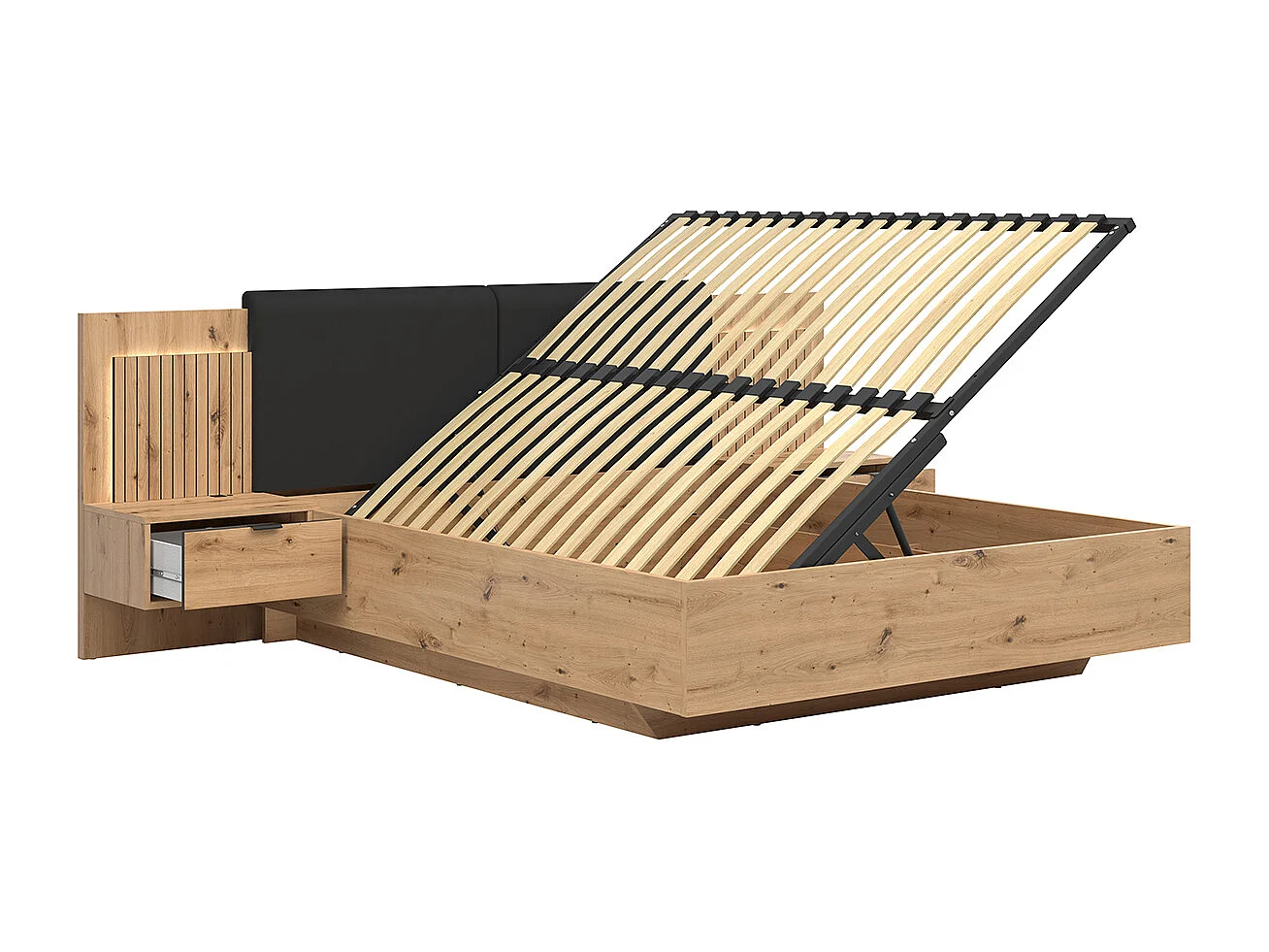 Bedstee 160x200 zijwaarts te openen bedbodem Inclusief LED-verlichting en USB-aansluitingen Mao Bois