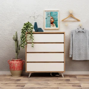 "Suvera" Houten Commode met 4 Laden – Beige, 70 x 40 x 86 cm, Elegant Design, Trendy Look