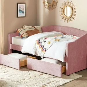 Bedbank met opbergruimte Stof VITTEL 90 x 200 cm Roze Bedbank met opbergruimte Stof VITTEL 90 x 200 cm Roze