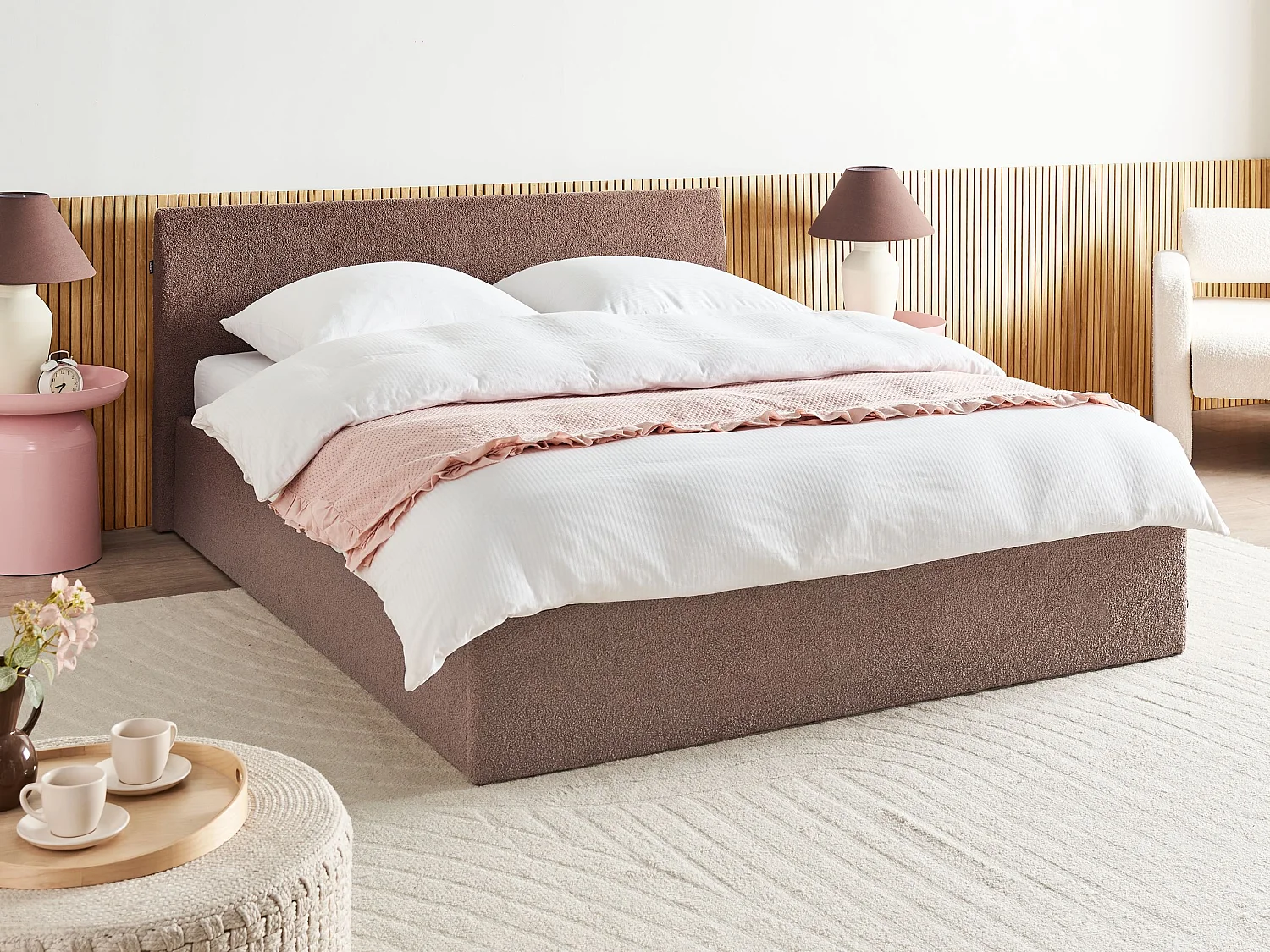 Bed met opbergruimte Bouclé ORBEY 160 x 200 cm Bruin
