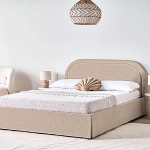 Bed met opbergruimte Bouclé QUILLIEN 140 x 200 cm Beige Bed met opbergruimte Bouclé QUILLIEN 140 x 200 cm Beige
