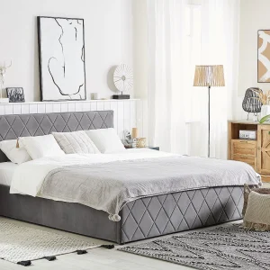 Bed met opbergruimte Fluweel ROCHEFORT 160 x 200 cm Grijs Bed met opbergruimte Fluweel ROCHEFORT 160 x 200 cm Grijs
