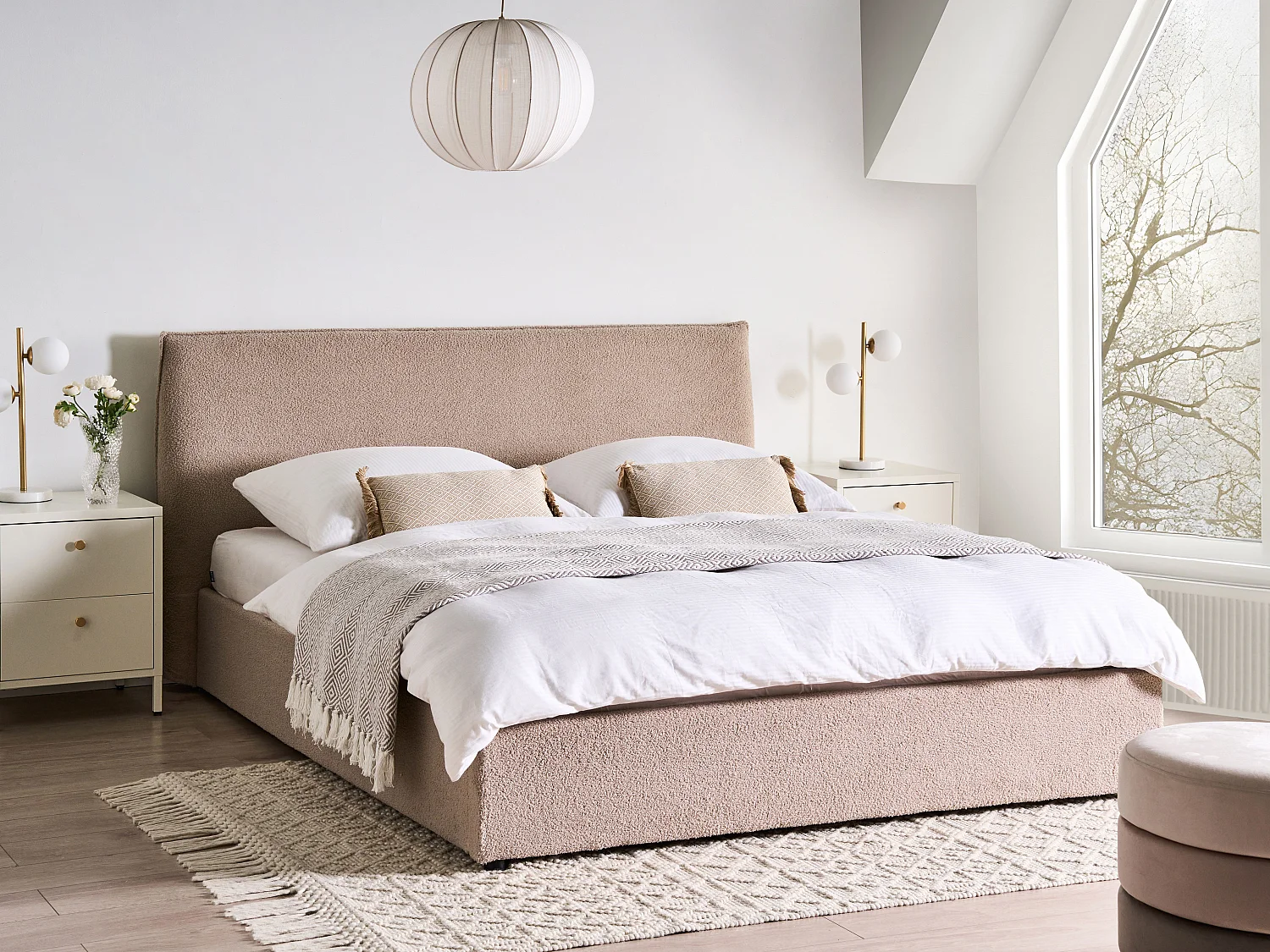 Bed met opbergruimte Bouclé LAVAUR 160 x 200 cm Taupe