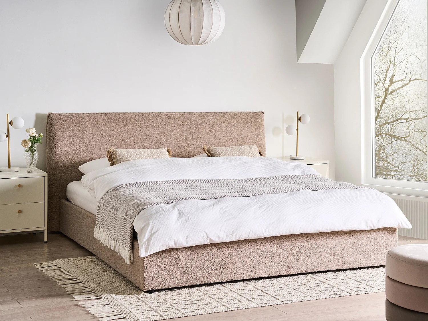 Bed met opbergruimte Bouclé LAVAUR 180 x 200 cm Taupe