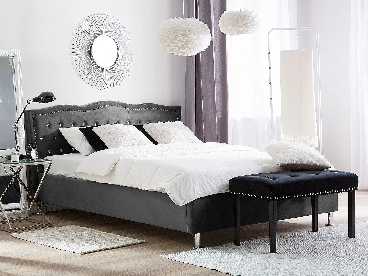 Bed met opbergruimte Fluweel METZ 140 x 200 cm Donkergrijs