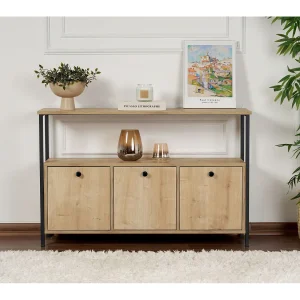"Moderne Beige Houten Buffet "Solace" – 120 x 30 x 77 cm – 3 Deuren – Elegant Ontwerp"