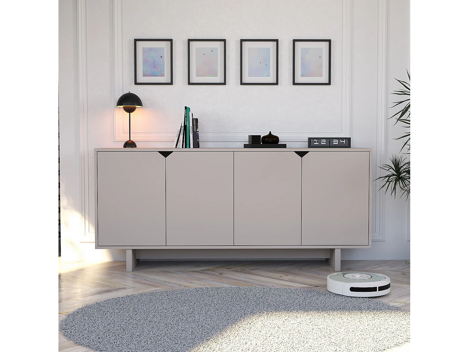Moderne Beige Houten Buffetkast "Oz" - 180 x 40 x 81 cm - 4 Deuren, 4 Planken
