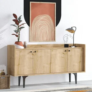 "Navi" Houten Buffetkast – Beige, 150 x 40 x 80 cm, 4 Deuren, Elegant Design "Navi" Houten Buffetkast – Beige, 150 x 40 x 80 cm, 4 Deuren, Elegant Design