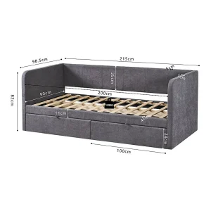 Bed PARME 90×200 cm – Stof grijs – Inclusief lattenbodem – Modern ontwerp en robuuste structuur Bed PARME 90×200 cm – Stof grijs – Inclusief lattenbodem – Modern ontwerp en robuuste structuur
