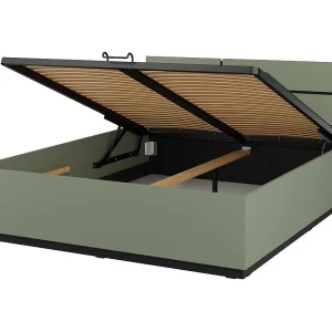 Bed met opbergruimte HAVANA 160×200 cm – Kleur saliegroen en zwart – Praktisch en modern ontwerp Bed met opbergruimte HAVANA 160×200 cm – Kleur saliegroen en zwart – Praktisch en modern ontwerp