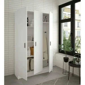 Dmora Grote Multifunctionele Kast Beaumont 37x180h cm Wit 4 Planken 6 Vakken, Bezemhouder