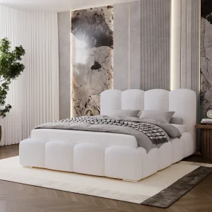 BESILIO Wolkenbed met opbergruimte en lattenbodem 120×200 Fluffy – gestoffeerd bed van bouclé-/teddystof, dikke schuimvulling – Wit BESILIO Wolkenbed met opbergruimte en lattenbodem 120×200 Fluffy – gestoffeerd bed van bouclé-/teddystof, dikke schuimvulling – Wit