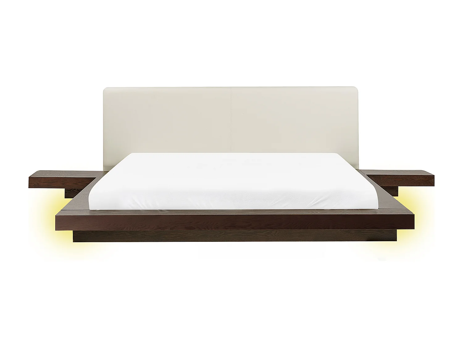 Bed met LED-verlichting Kunstleer ZEN 160 x 200 cm Donkere houtkleur