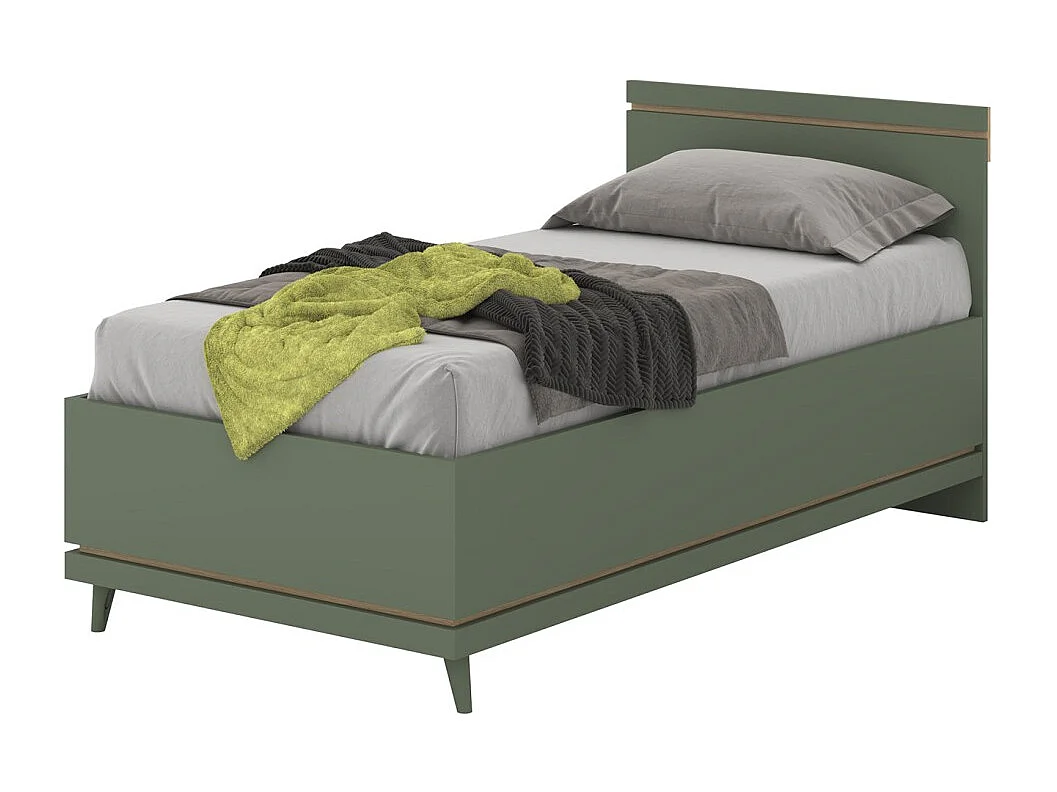 Bed met opbergruimte voor kinderen NOKI – 100x200 cm groen en hout – Scandinavische stijl