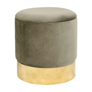 Beige Ronde Fluwelen Poef met Gouden Basis – Opbergruimte en Zelfmontage