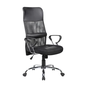 Bay bureaustoel, Presidentiële fauteuil met armleuningen, Ergonomische bureaustoel, 56x61h111/121 cm, Zwart Bay bureaustoel, Presidentiële fauteuil met armleuningen, Ergonomische bureaustoel, 56x61h111/121 cm, Zwart