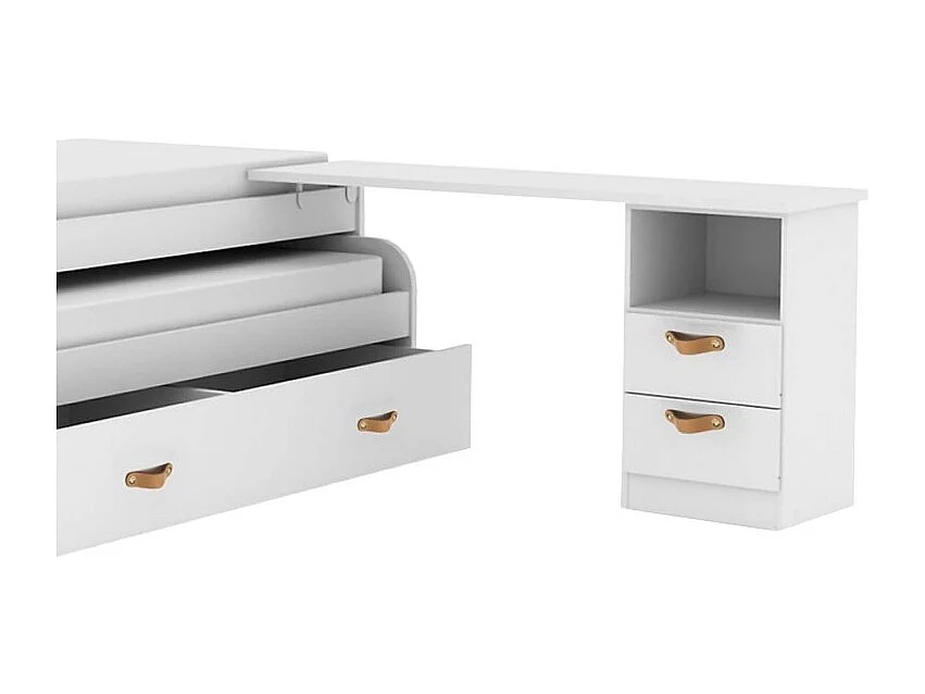 Bedbureau + ladekast spaanplaat wit leer 76,5x202x45