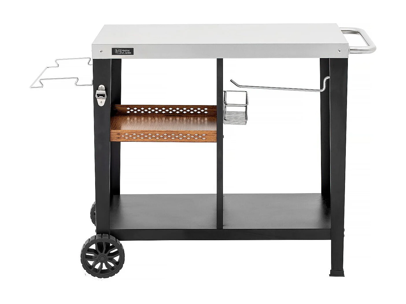 "Gelia" Metalen Barbecuekar met Plank en Wielen – 117 x 59 x 80 cm – Zwart