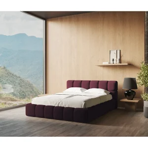 Bed met opbergruimte 200 x 228 – chenille stof – bordeaux – ROMA Bed met opbergruimte 200 x 228 – chenille stof – bordeaux – ROMA