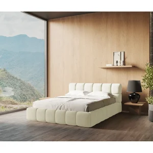 Bed met opbergruimte 200 x 228 – chenille stof – beige – ROMA Bed met opbergruimte 200 x 228 – chenille stof – beige – ROMA