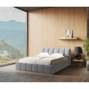 Bed met opbergruimte 200 x 228 – chenille stof – lichtgrijs – ROMA Bed met opbergruimte 200 x 228 – chenille stof – lichtgrijs – ROMA