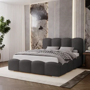 BESILIO Gestoffeerd bed 160×200 Fluffy – wolkenbed bouclé, bed met opbergruimte en lattenbodem, dikke schuimvulling, modern opbergbed slaapkamer – Gris BESILIO Gestoffeerd bed 160×200 Fluffy – wolkenbed bouclé, bed met opbergruimte en lattenbodem, dikke schuimvulling, modern opbergbed slaapkamer – Gris