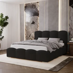 BESILIO Gestoffeerd bed 160×200 Fluffy – wolkenbed bouclé, bed met opbergruimte en lattenbodem, dikke schuimvulling, modern opbergbed slaapkamer – Zwart BESILIO Gestoffeerd bed 160×200 Fluffy – wolkenbed bouclé, bed met opbergruimte en lattenbodem, dikke schuimvulling, modern opbergbed slaapkamer – Zwart