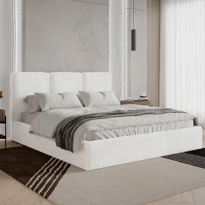 BESILIO Gestoffeerd bed 120×200 Mira bouclé – bed met opbergruimte en houten lattenbodem, modern opbergbed slaapkamer, bouclé stof – Wit BESILIO Gestoffeerd bed 120×200 Mira bouclé – bed met opbergruimte en houten lattenbodem, modern opbergbed slaapkamer, bouclé stof – Wit