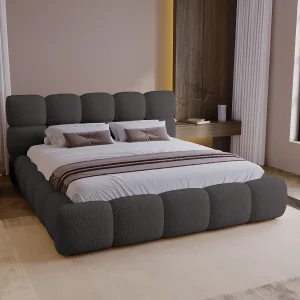 BESILIO Gestoffeerd bed 120×200 bouclé Boston – bed met opbergruimte en lattenbodem, modern opbergbed met dikke schuimvulling – Gris BESILIO Gestoffeerd bed 120×200 bouclé Boston – bed met opbergruimte en lattenbodem, modern opbergbed met dikke schuimvulling – Gris