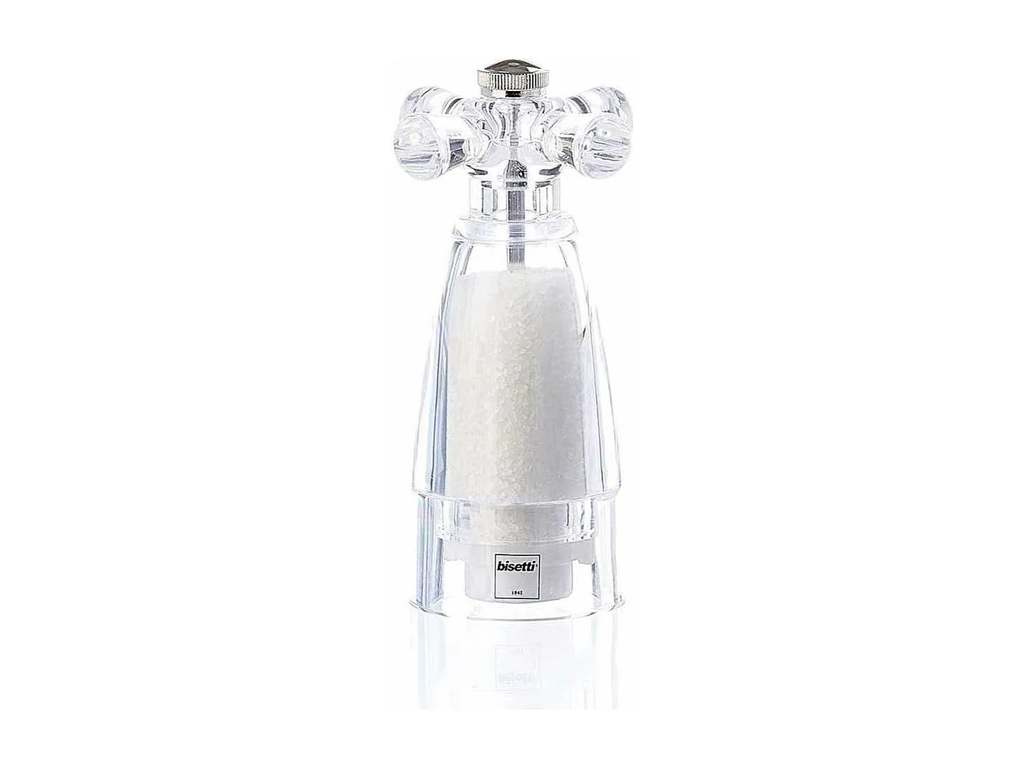 Bisetti Savona Zoutmolen 17,5 cm van transparant acryl, Italiaanse productie, ergonomische grip