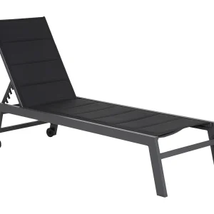 BARBADOS ligstoel in zwart textilene – antraciet grijs aluminium BARBADOS ligstoel in zwart textilene – antraciet grijs aluminium