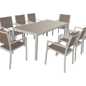 BARI tuinset in textilene taupe 8 zitplaatsen – aluminium taupe BARI tuinset in textilene taupe 8 zitplaatsen – aluminium taupe