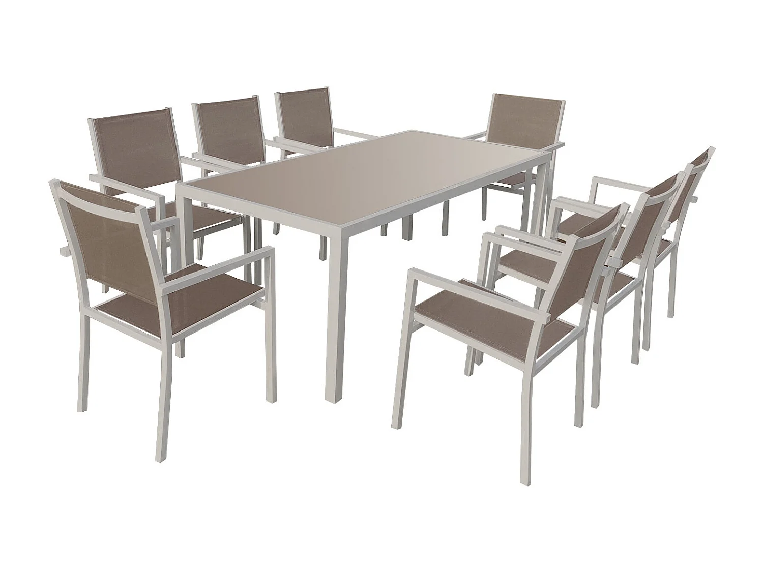 BARI tuinset in textilene taupe 8 zitplaatsen – aluminium taupe