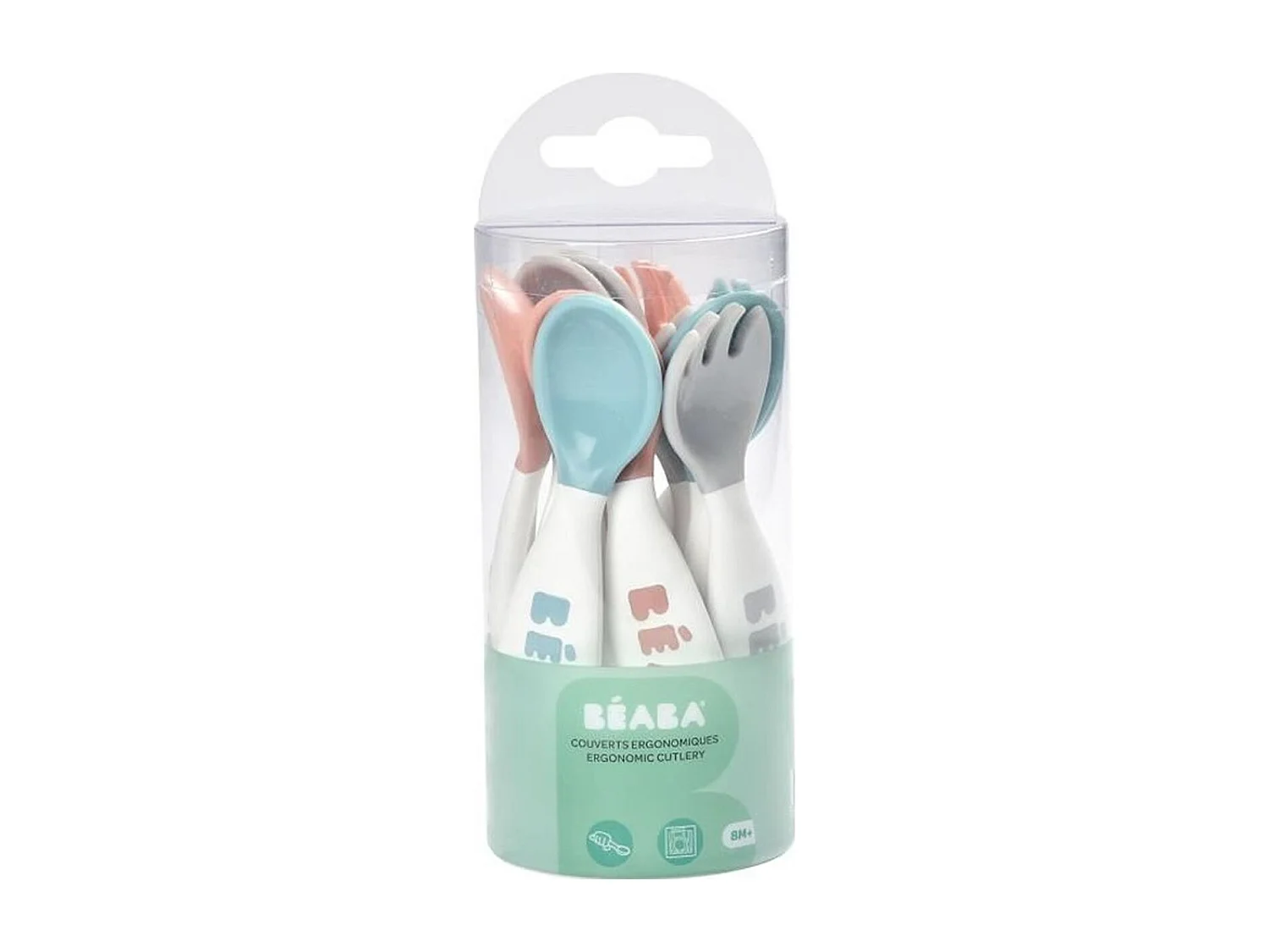 BÉABA Ergonomische bestekset 10-delig multicolor voor baby's vanaf 8 maanden – 6 lepels en 4 vorken zonder BPA