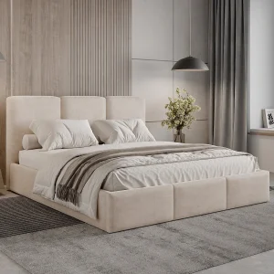 BESILIO Gestoffeerd bed met opbergruimte 180×200 Elora – slank bed met decoratief hoofdbord en metalen frame – Beige BESILIO Gestoffeerd bed met opbergruimte 180×200 Elora – slank bed met decoratief hoofdbord en metalen frame – Beige