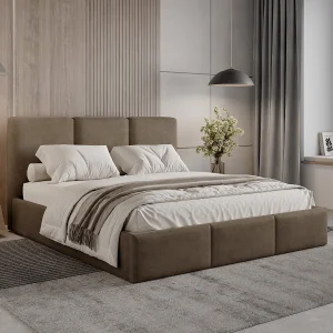 BESILIO Gestoffeerd bed met opbergruimte 160×200 Elora – slank bed met decoratief hoofdbord en metalen frame – Bruin BESILIO Gestoffeerd bed met opbergruimte 160×200 Elora – slank bed met decoratief hoofdbord en metalen frame – Bruin