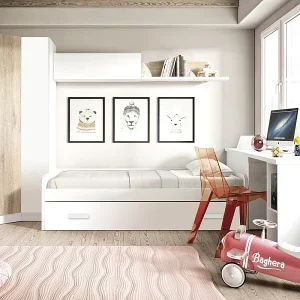 Bed + hefbaar onderschuifbed spaanplaat wit met lattenbodem 105/90 cm Bed + hefbaar onderschuifbed spaanplaat wit met lattenbodem 105/90 cm