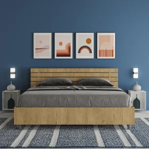 Bed 160×190 met lattenbodem rechte bedhoofd met laatten natuur eiken Ankel