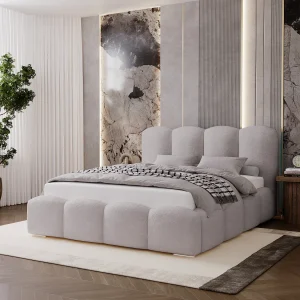 BESILIO Gestoffeerd bed 140×200 Fluffy – wolkenbed bouclé, bed met opbergruimte en lattenbodem, dikke schuimvulling, modern opbergbed slaapkamer – Lichtgrijs BESILIO Gestoffeerd bed 140×200 Fluffy – wolkenbed bouclé, bed met opbergruimte en lattenbodem, dikke schuimvulling, modern opbergbed slaapkamer – Lichtgrijs