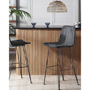 Set van 2 barstoelen CASSITA Rotan Zwart Set van 2 barstoelen CASSITA Rotan Zwart