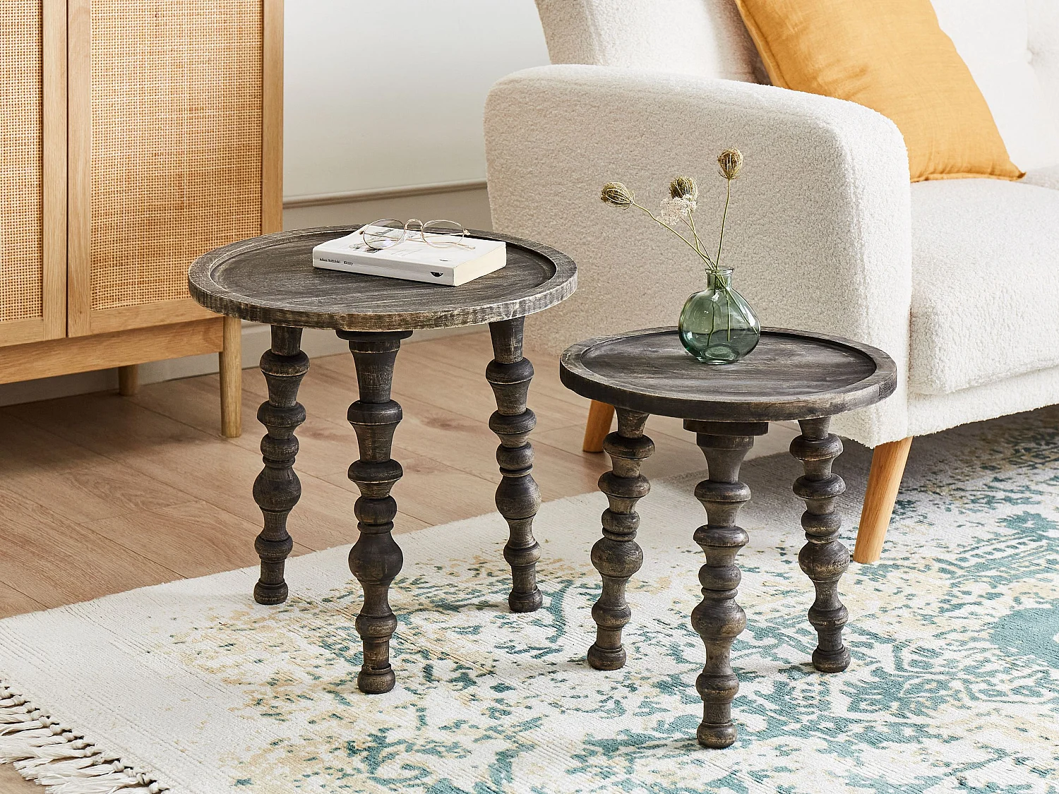 Set van 2 bijzettafels MARNOO Mangohout Donkerbruin
