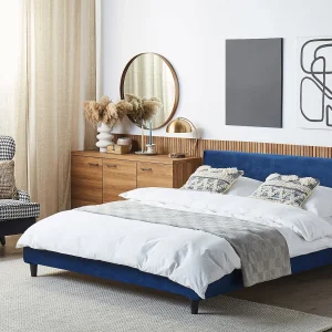 Bed Fluweel FITOU 180 x 200 cm Donkerblauw