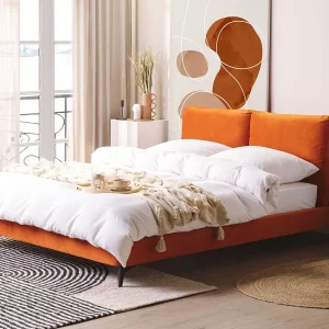 Bed Fluweel MELLE 160 x 200 cm Oranje Bed Fluweel MELLE 160 x 200 cm Oranje