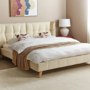 Bed Fluweel SENLIS 160 x 200 cm Beige Bed Fluweel SENLIS 160 x 200 cm Beige