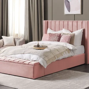 Bed met opbergbankje Fluweel NOYERS 140 x 200 cm Roze Bed met opbergbankje Fluweel NOYERS 140 x 200 cm Roze